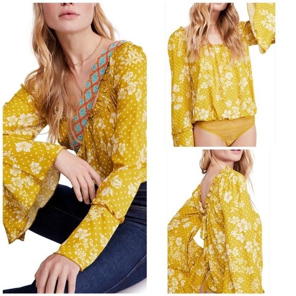 Free People One On One Date Bodysuit In Marigold Combo - Picture 1 of 5